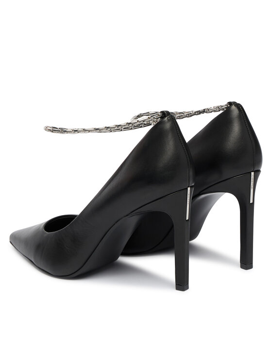 Calvin Klein Pantofi cu toc subțire Calvin Klein Ess Stiletto Hdw Chain Lth 90 HW0HW02718 Negru