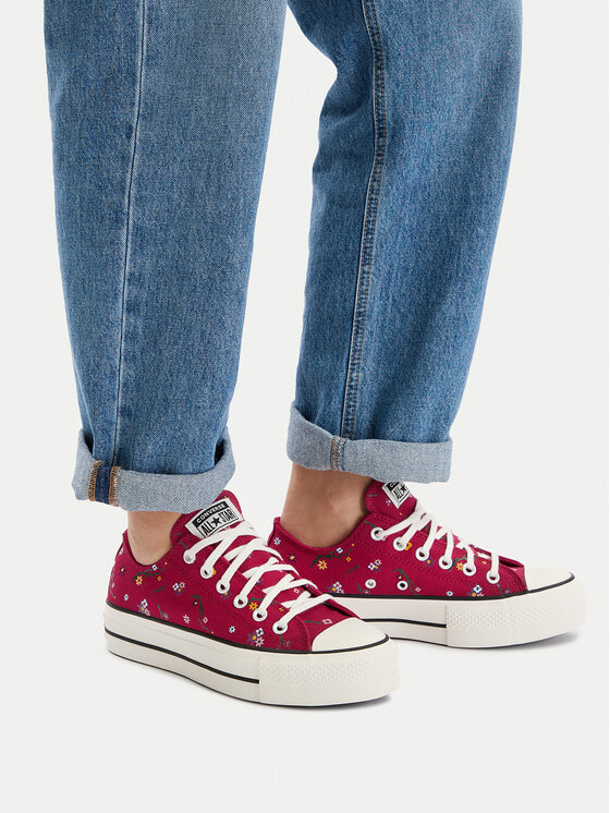 Converse Plátenky Converse Chuck Taylor All Star Lift Platform Embroidered Floral Patchwork A15535C Bordová