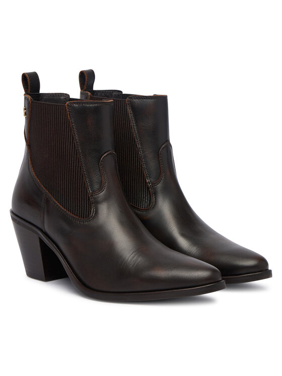 Tommy Hilfiger Členková obuv Tommy Hilfiger Leather Western Chelsea Boot FW0FW09582 Hnedá