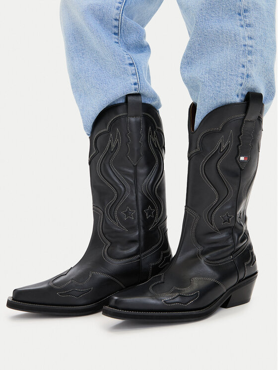 Tommy Jeans Kowbojki Tommy Jeans Archive Cowboy Boot Leather EN0EN03046 Czarny
