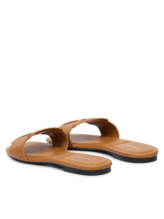 Calvin Klein Šlepetės Calvin Klein Square Flat Sandal Emblem HW0HW03128 Ruda
