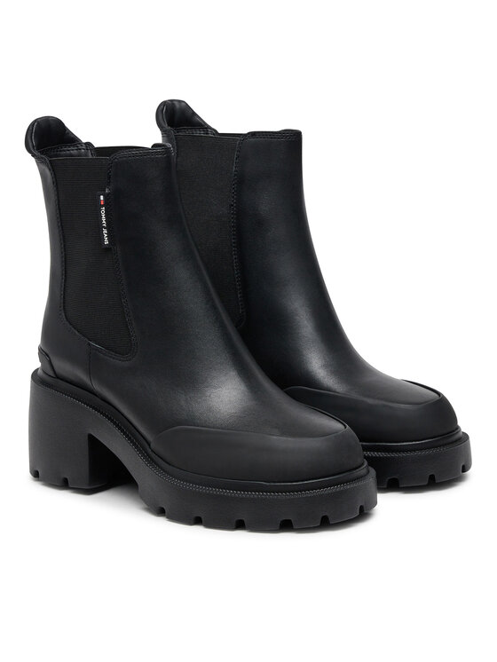 Tommy Jeans Īsie zābaki Tommy Jeans Tjw Mid Heel Chelsea Boot EN0EN02681 Melns