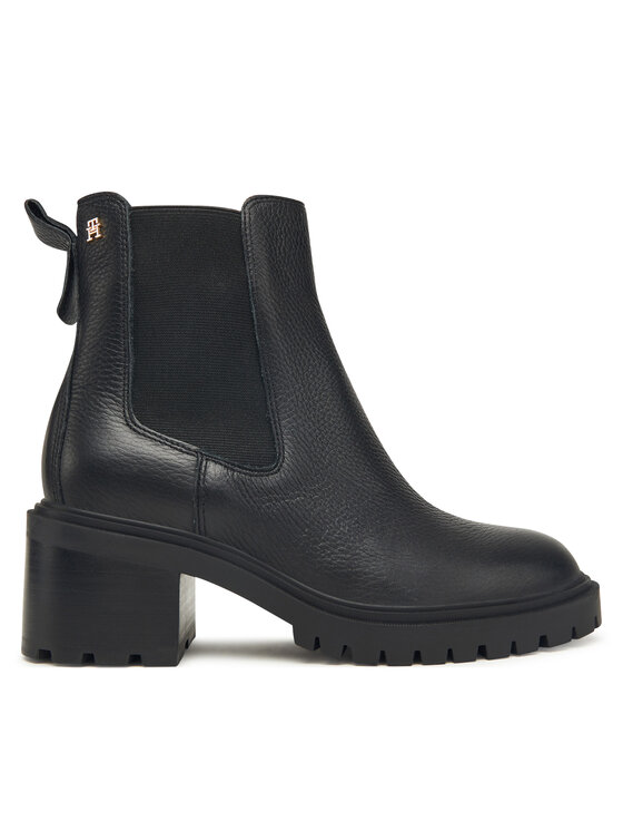 Tommy Hilfiger Боти Tommy Hilfiger Th Leather Chelsea Cleated Heel FW0FW08774 Черен