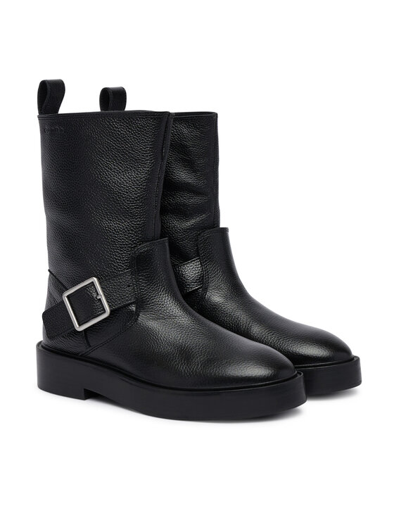 Calvin Klein Členková obuv Calvin Klein Conc Welt Mid Biker Boot Lth HW0HW03212 Čierna