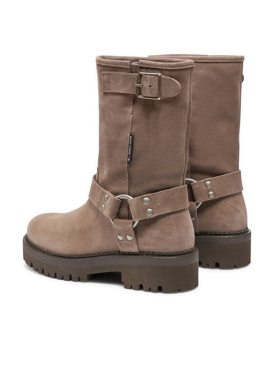 Tommy Jeans Polokozačky Tommy Jeans Tjw Urban Biker Boot Suede EN0EN02729 Šedá