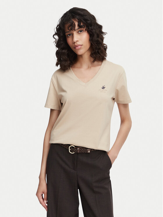 Beverly Hills Polo Club Beverly Hills Polo Club Camiseta P-SS26W-TS516518 Beis Regular Fit