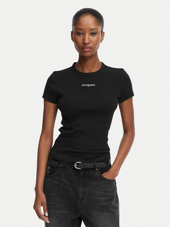 Tommy Jeans Tommy Jeans Camiseta Script Rib DW0DW22809 Negro Slim Fit