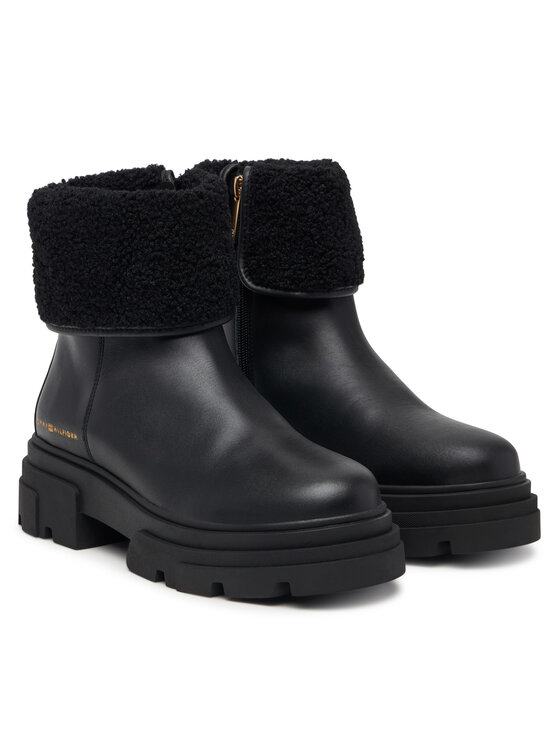 Tommy Hilfiger Aulinukai Tommy Hilfiger Shearling Fold Chunky Ankle Boot FW0FW09677 Juoda