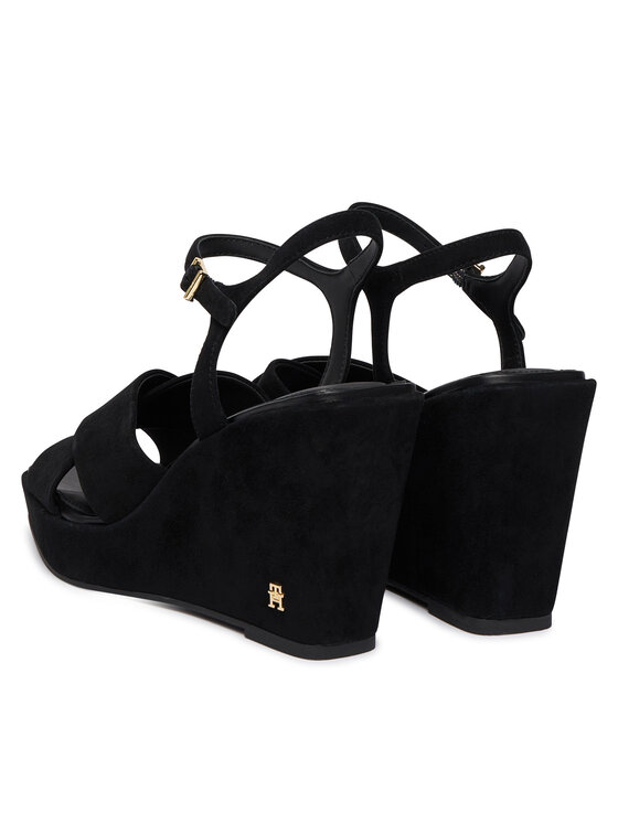 Tommy Hilfiger Sandály Tommy Hilfiger Suede Wrapped High Wedge FW0FW09218 Černá