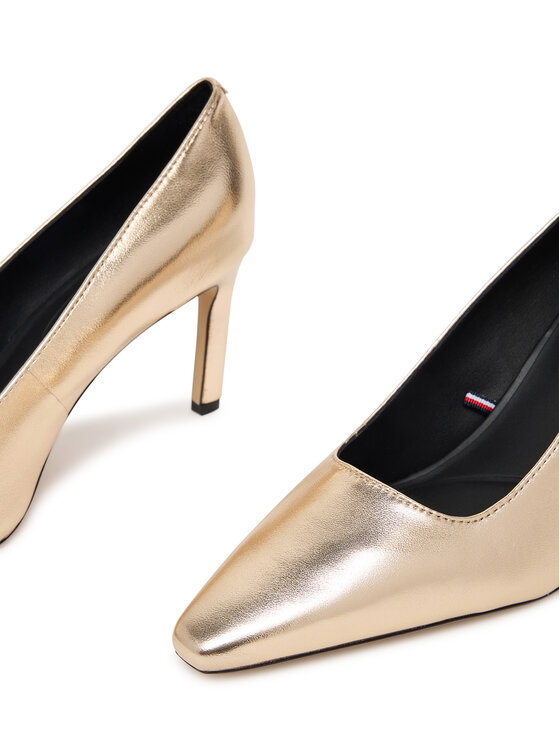 Tommy Hilfiger Szpilki Tommy Hilfiger Logo Metallic Pump Slanted Hl FW0FW08994 Złoty