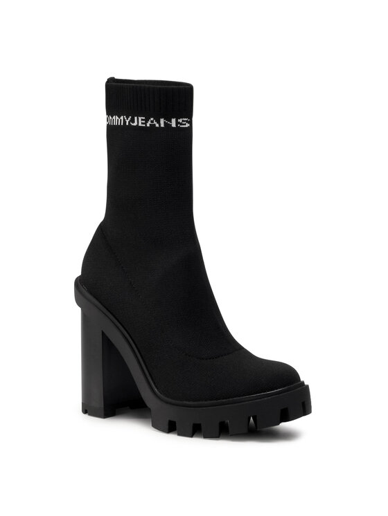 Tommy Jeans Botine Tommy Jeans Cleated Heel Sock Boot EN0EN01081 Negru