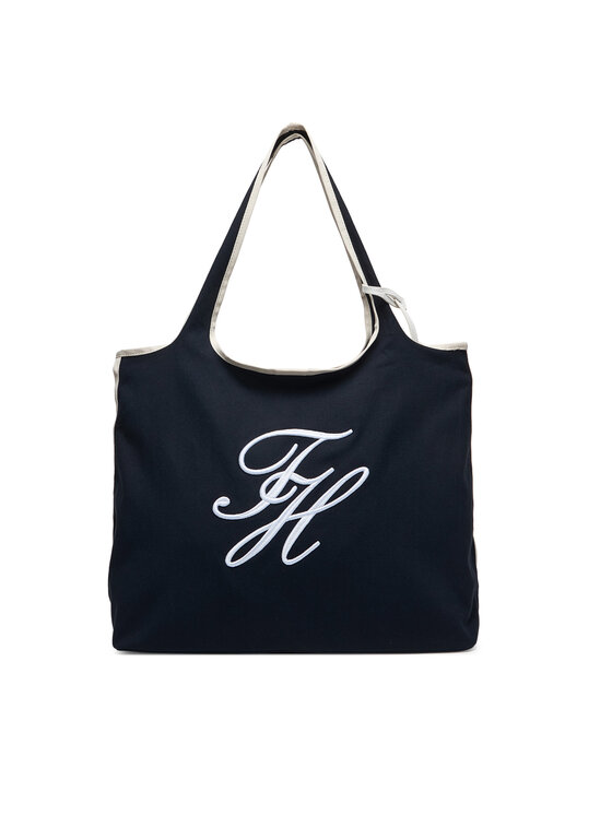 Tommy Hilfiger Borsetta Tommy Hilfiger Th Summer Tote Canvas AW0AW18398 Blu scuro