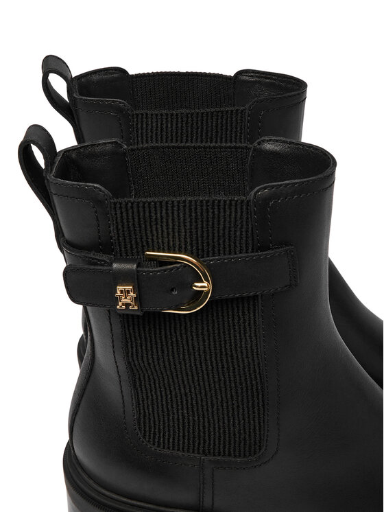 Tommy Hilfiger Боти Tommy Hilfiger Block Heel Buckled Chelsea Boot FW0FW09577 Черен