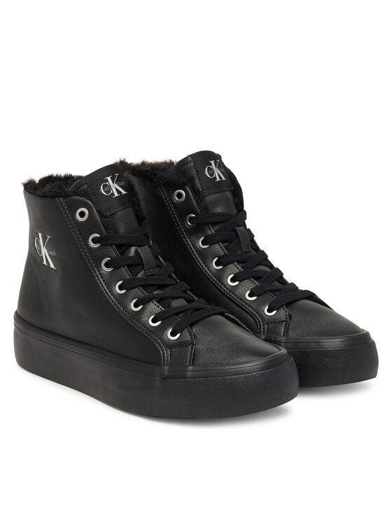 Calvin Klein Сникърси Calvin Klein Vulc Flatf Mid Laceup Lth Fur HW0HW03234 Черен