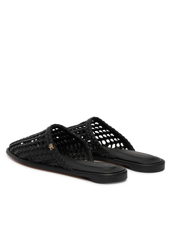 Tommy Hilfiger Παντόφλες Tommy Hilfiger Hilfiger Leather Mix Flat Mule FW0FW09280 Μαύρο