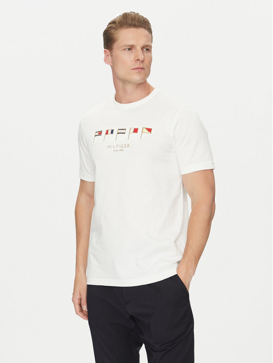 Tommy Hilfiger Tommy Hilfiger Marškinėliai Multi Flags MW0MW38616 Balta Regular Fit