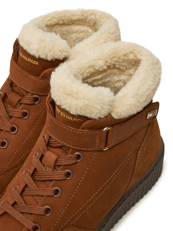Tommy Hilfiger Зимни обувки Tommy Hilfiger Faux Fur Nubuck Low Lace-Up FW0FW08172 Кафяв