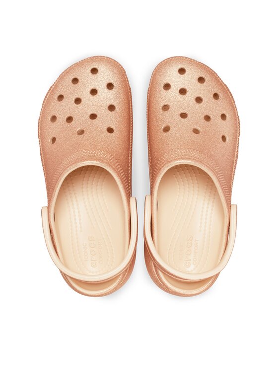 Crocs Natikače Crocs Classic Platform Glitter Clog W 207241 Bež