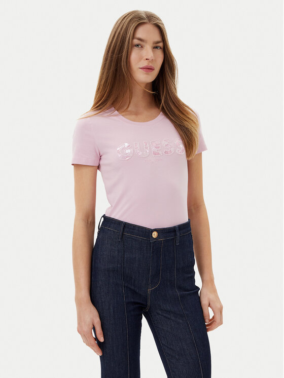 Guess Guess Marškinėliai W5GI17 J1314 Rožinė Slim Fit