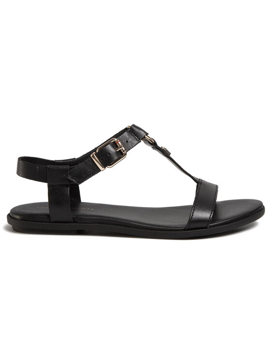 Tommy Hilfiger Σανδάλια Tommy Hilfiger Feminine Leather Flat Sandal FW0FW04882 Μαύρο