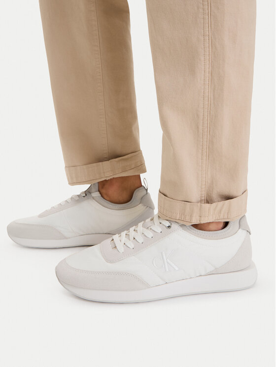 Calvin Klein Сникърси Calvin Klein Retro Runner Sock Laceup Mix YM0YM01414 Бял