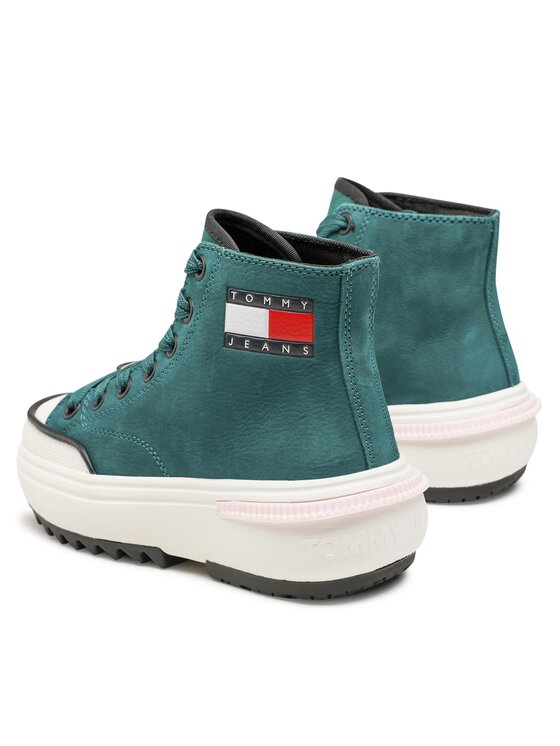 Tommy Jeans Sneakersy Tommy Jeans Nubuck Mid Run Cleat EN0EN01982 Zielony