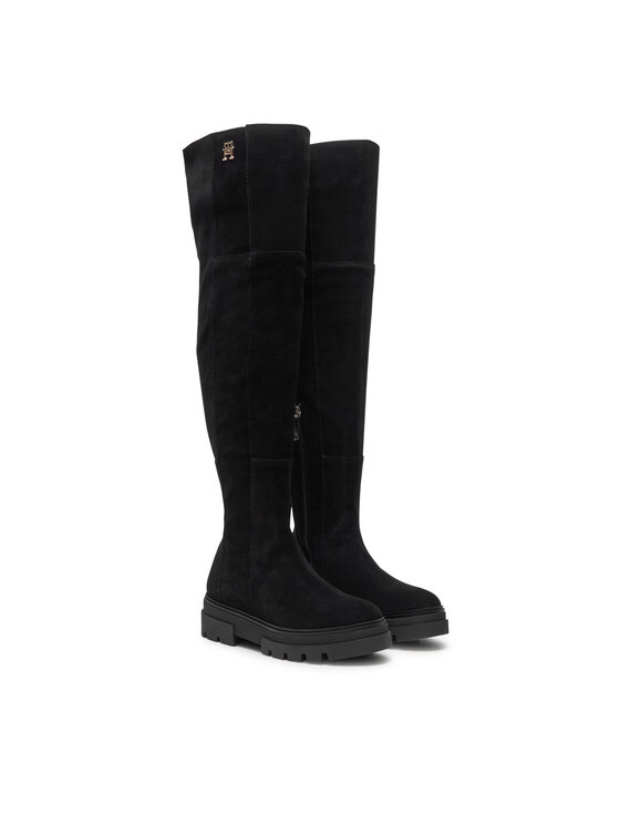 Tommy Hilfiger Μπότες πάνω από το γόνατο Tommy Hilfiger Suede Over-The-Knee Boot FW0FW08159 Μαύρο
