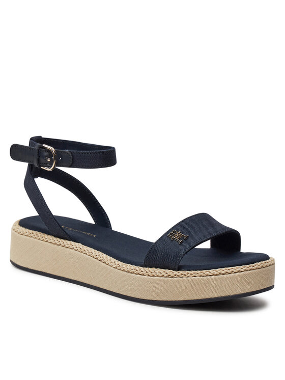 Tommy Hilfiger Sandale Tommy Hilfiger Linen Flatform FW0FW07748 Bleumarin