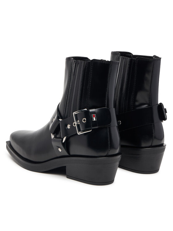 Tommy Jeans Členková obuv Tommy Jeans Tjw Buckle Leather Cowboy Boots EN0EN03143 Čierna