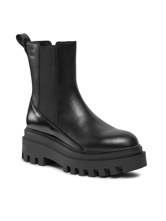 Calvin Klein Jeans Členková obuv s elastickým prvkom Calvin Klein Jeans Chunky Boot Chelsea Lth Mg Sat YW0YW01286 Čierna