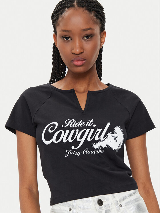 Juicy Couture Juicy Couture T-shirt Ride A Cowgirl JCWCT23333 Crna Slim Fit