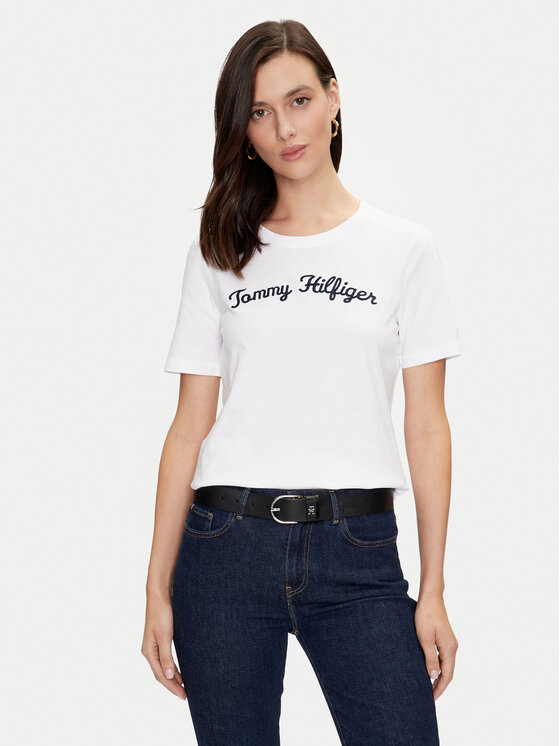 Tommy Hilfiger Tommy Hilfiger Majica Script WW0WW42589 Bela Regular Fit