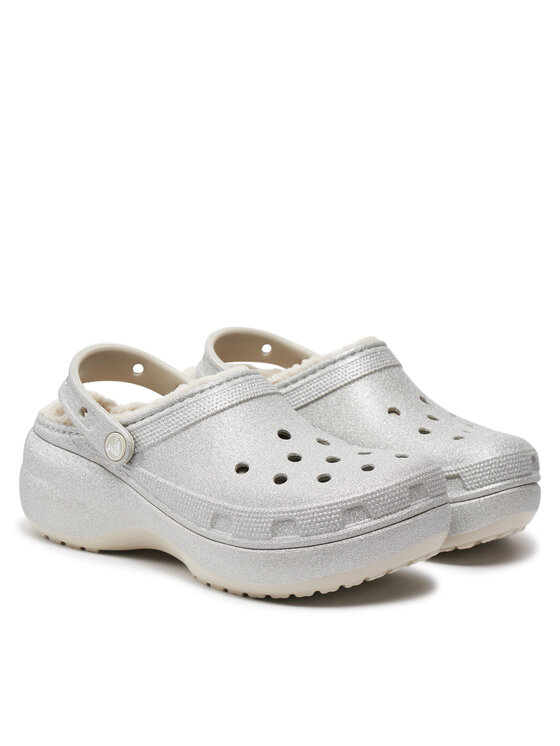 Crocs Шльопанці Crocs Classic Platform Glitter Lined Clog W 210413 Срібний