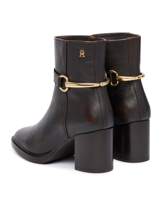 Tommy Hilfiger Μποτάκια Tommy Hilfiger TH Stud Heel Riding Ankle Boot FW0FW09552 Σκούρο καφέ