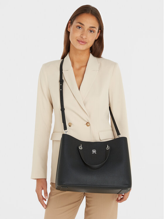 Tommy Hilfiger Torbica Tommy Hilfiger Th Emblem Satchel AW0AW15177 Crna