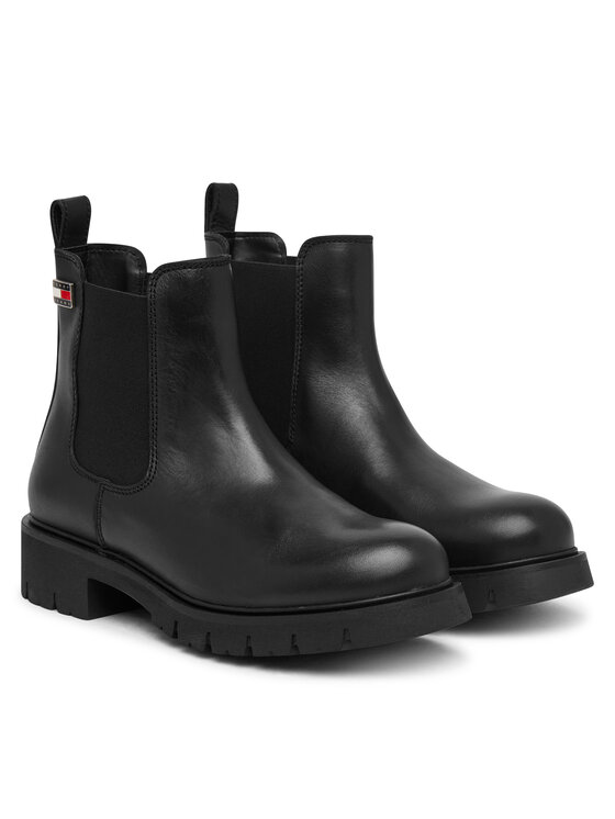 Tommy Jeans Kotníková obuv s elastickým prvkem Tommy Jeans Tjw Cleated Chelsea Boots EN0EN03105 Černá