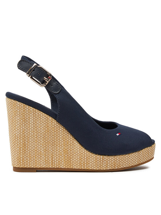 Tommy Hilfiger Sandály Tommy Hilfiger Iconic Elena Sling Back Wedge FW0FW04789 Tmavomodrá