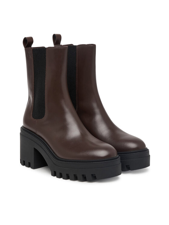 Calvin Klein Polokozačky Calvin Klein Chunky Heeled Chelsea Lth YW0YW01547 Tmavě hnědá