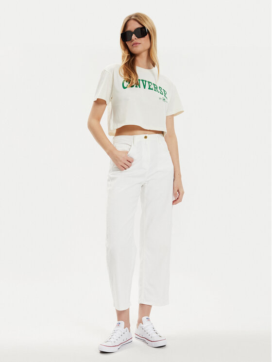 Converse Converse T-shirt W Retro Chuck Cropped Tee 10027151-A03 Écru Regular Fit