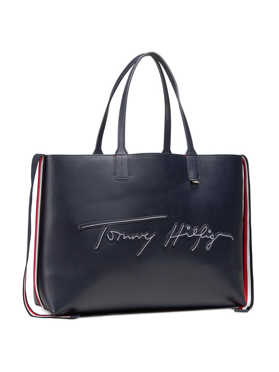 Tommy Hilfiger Táska Tommy Hilfiger Iconic Tommy Tote Signature AW0AW09707 Sötétkék