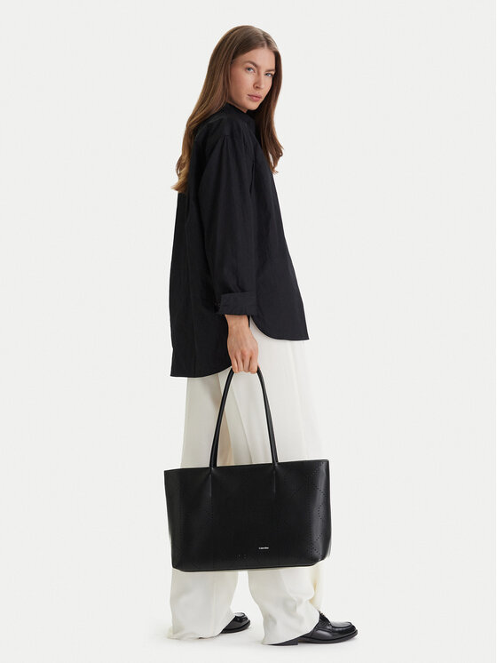 Calvin Klein Geantă Calvin Klein Emblem Aop Perfor Lthr Tote LV04F3359G Negru