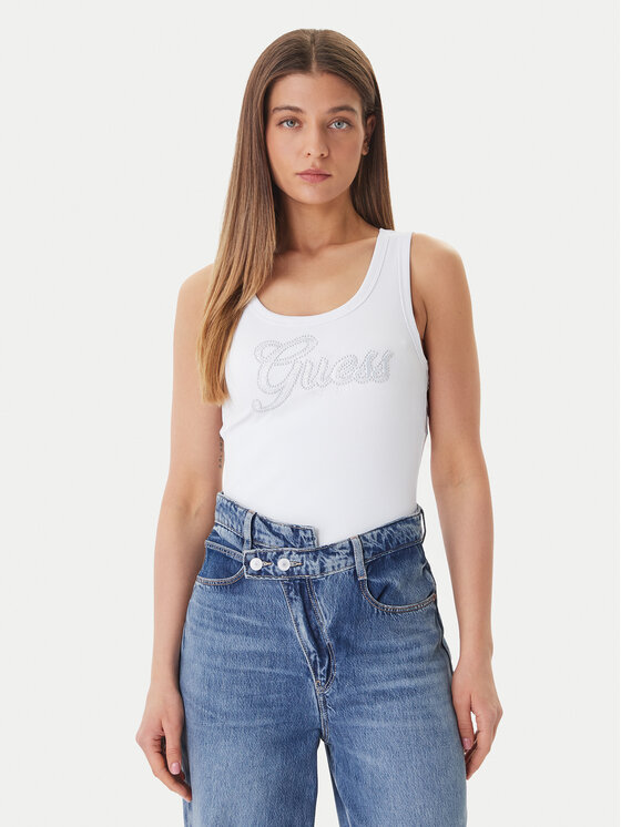 Guess Guess Top W6GP22 K2954 Blanco Regular Fit