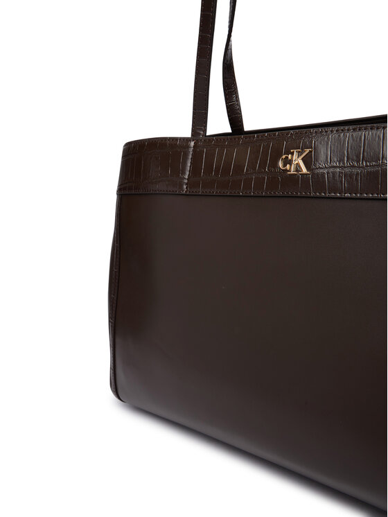 Calvin Klein Rankinė Calvin Klein Ck Croc Snap Large Tote LV04F3904G Tamsiai ruda