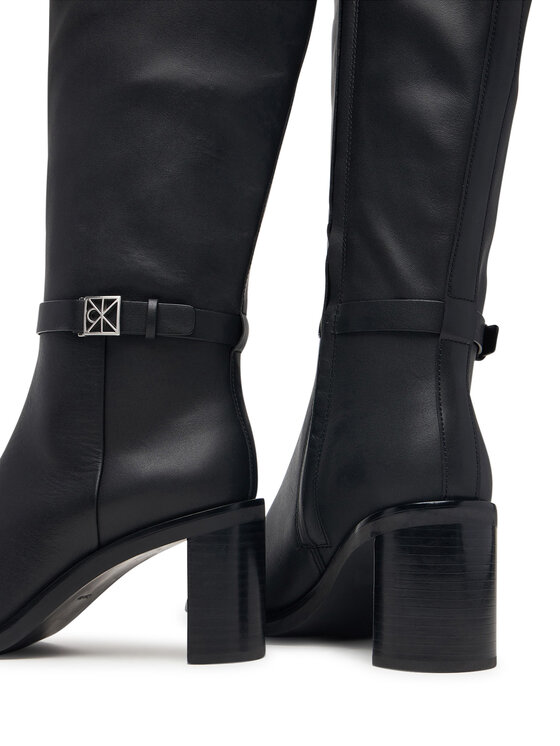 Calvin Klein Kozačky Calvin Klein Block Heel High Boot Lth Hdw HW0HW03178 Černá