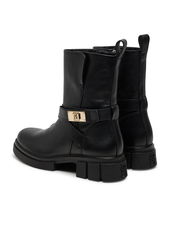 Tommy Hilfiger Škornji Tommy Hilfiger Biker Leather FW0FW08313 Črna