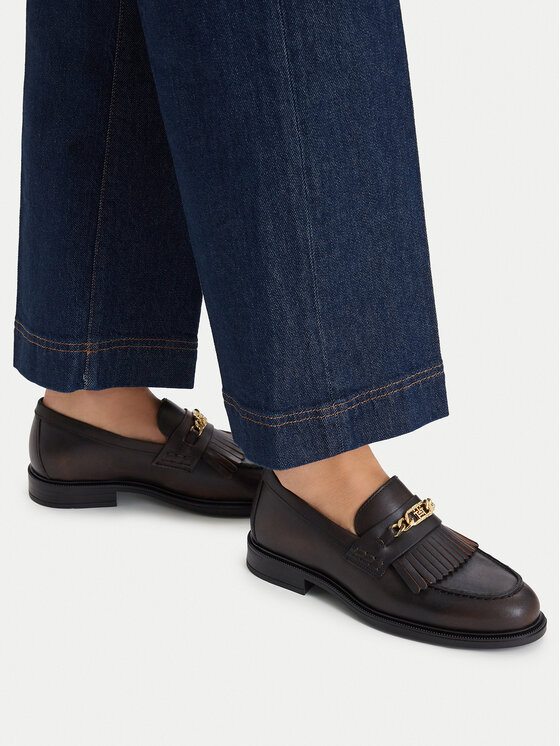 Tommy Hilfiger Čevlji brez vezalk Tommy Hilfiger Th Chain Fringe Leather Loafer FW0FW09668 Temno rjava