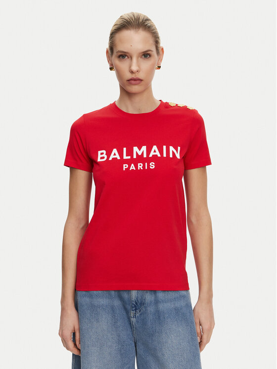 Balmain Balmain Футболка BF1EF005BB02 Червоний Regular Fit