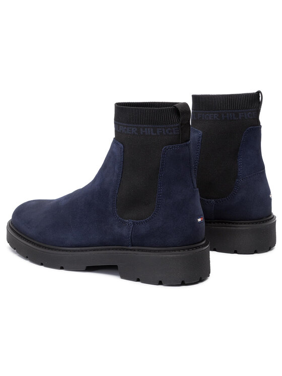 Tommy Hilfiger Kozačky Tommy Hilfiger Suede Cleated Chelsea Boot FM0FM02532 Tmavomodrá