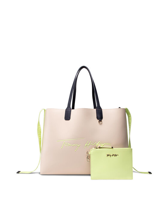 Tommy Hilfiger Ročna torba Tommy Hilfiger Iconic Tommy Tote Sign AW0AW10088 Bež