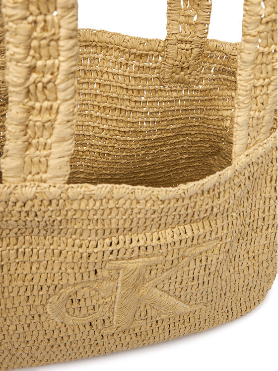 Calvin Klein Ročna torba Calvin Klein Bold Ck Raffia Medium Tote LV04F3447G Bež